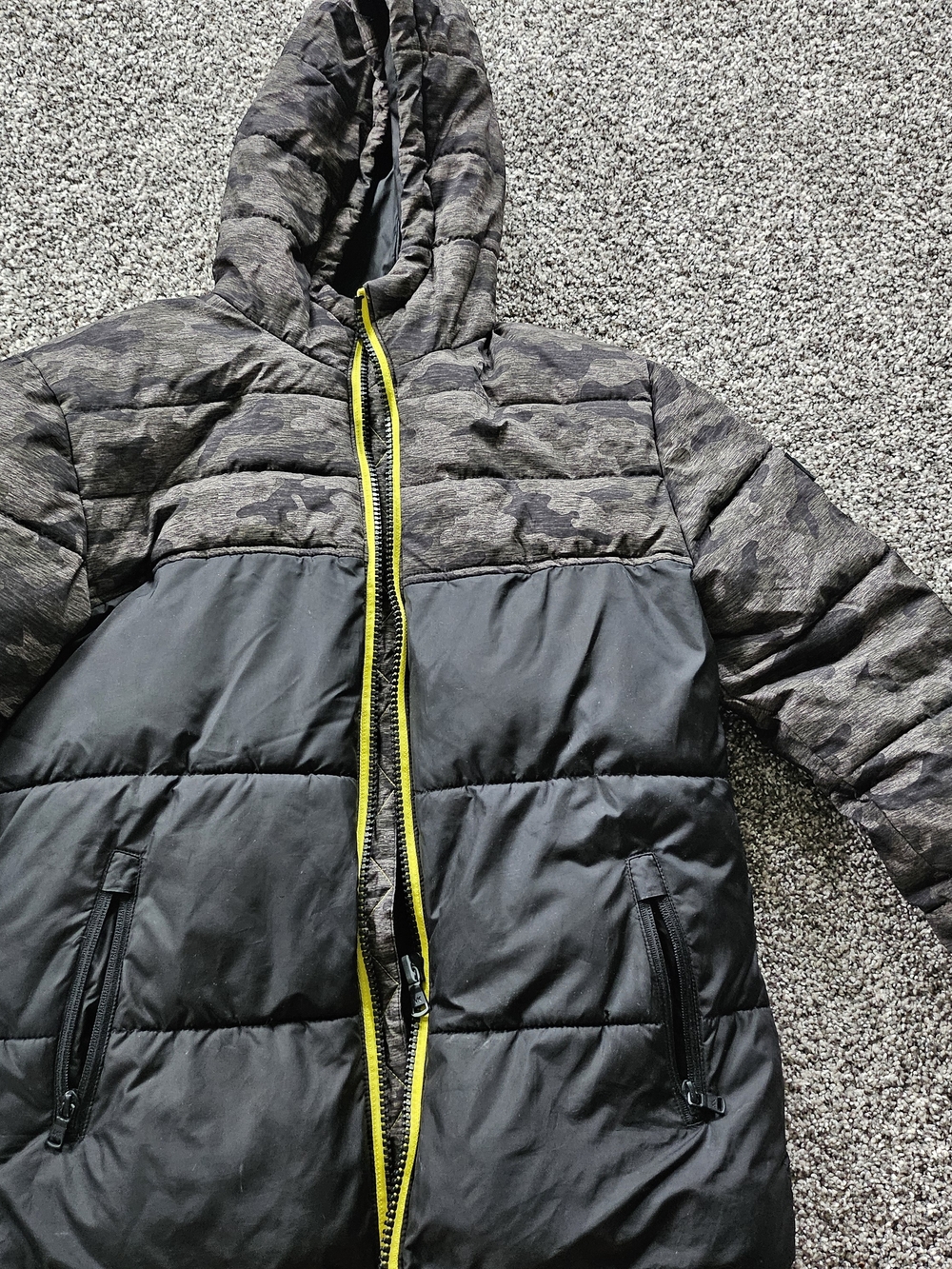 Michael Kors Black and Gray Puffer Jacket with Yellow Zipper